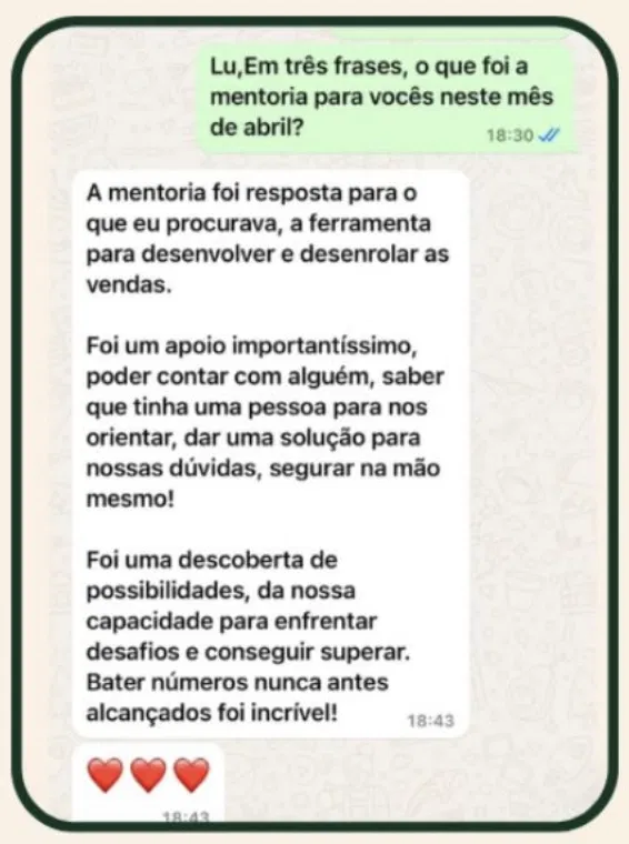 Depoimento de Lu sobre a mentoria da Ariane Lima