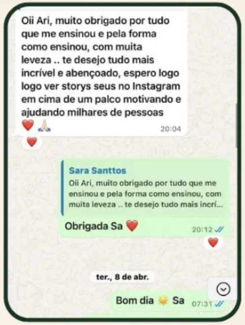 Depoimento de Sara Santtos sobre a mentoria da Ariane Lima