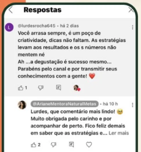Depoimento de Lurdes Rocha sobre a mentoria da Ariane Lima
