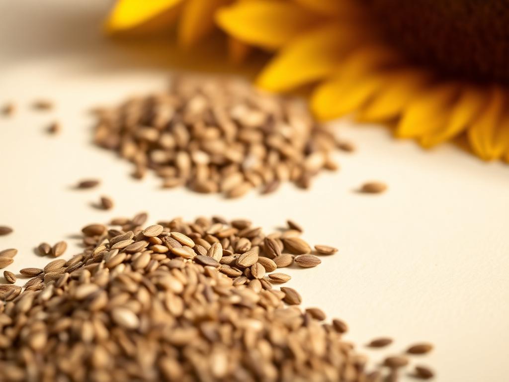 Sementes de chia, linhaça e girassol em pequenas pilhas